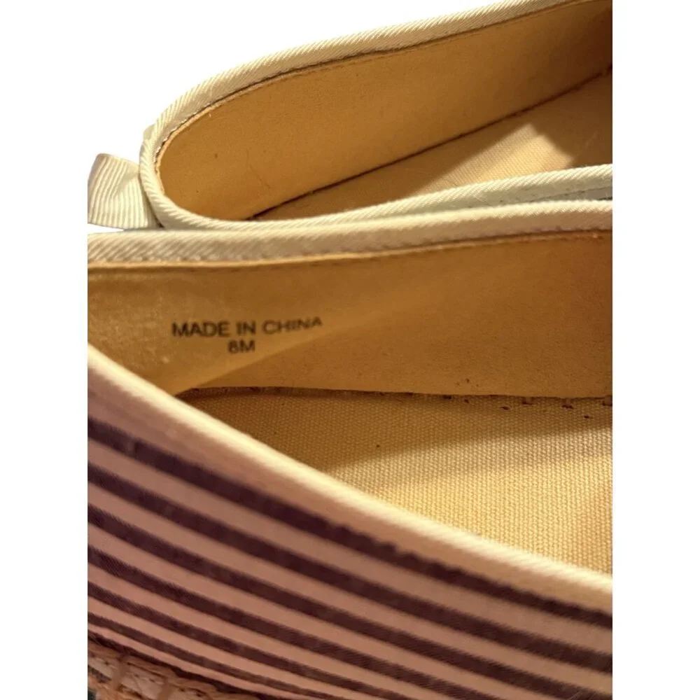 Talbots Womens Striped Espadrille Flats With Green Beaded Palm Tree Design Size